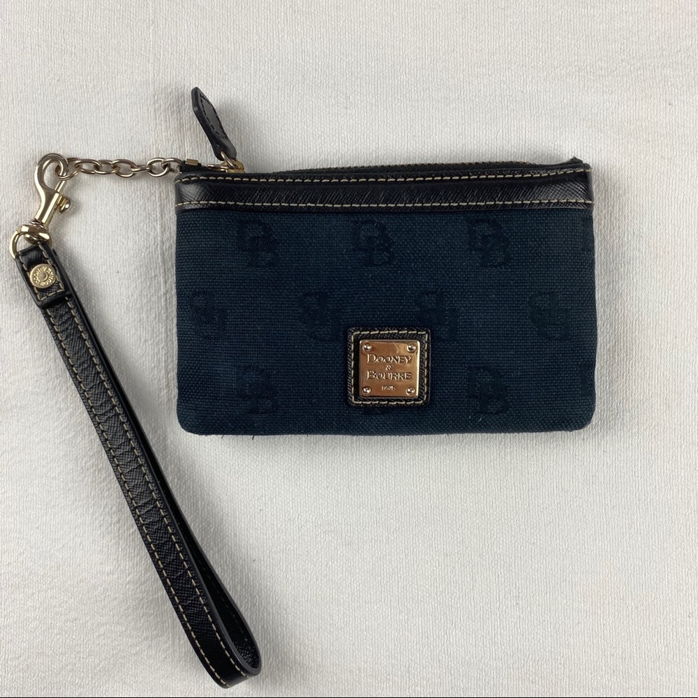 Dooney & Bourke Navy Blue Signature Wristlet with Black Trim
